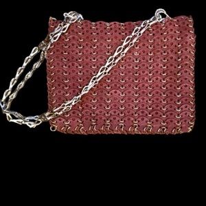 Paco Rabanne Burgundy Chain-Link Crossbody Bag